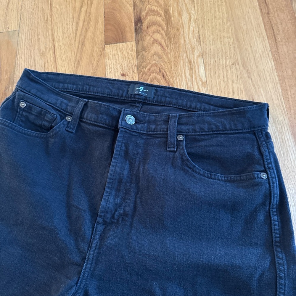 7 For All Mankind High Waist Cropped Straight Jeans Black Stretch Women’s 32